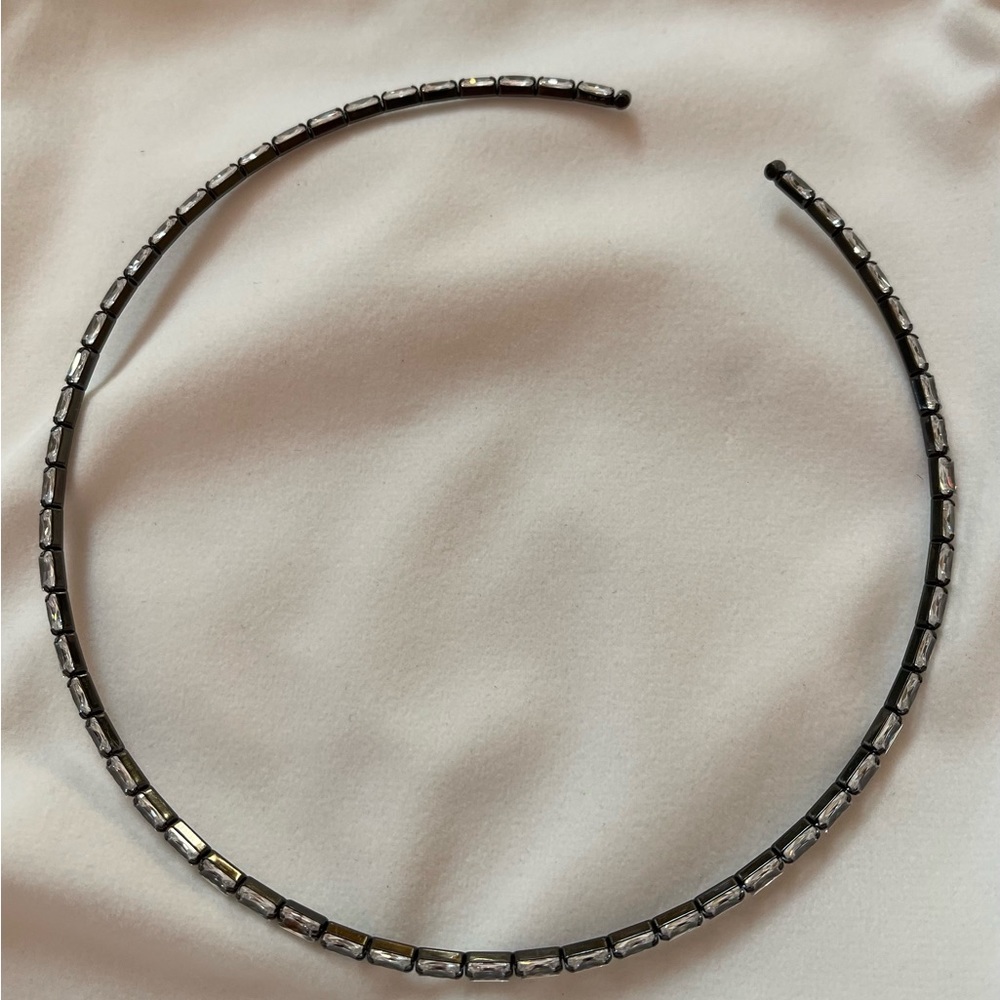 Diamonique/Lisa Freede flexible baguette necklace.  Color is black.